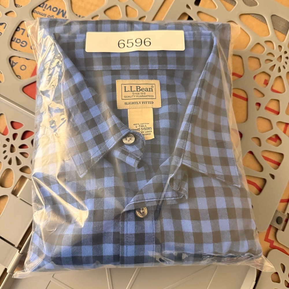 LL Bean Flannel Shirt Mens Large Tall Blue Black Gingham Cotton Button Down - Picture 10 of 10